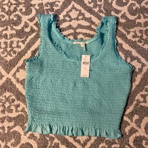 Anthropologie Floreat textured Tank Top sz snall New With Tags Aqua Blue ruffled